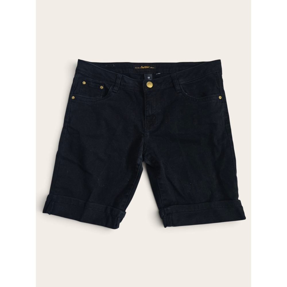Southpole Black And Gold Y2K Denim Streetwear Shorts Bermuda Cuffed Jorts